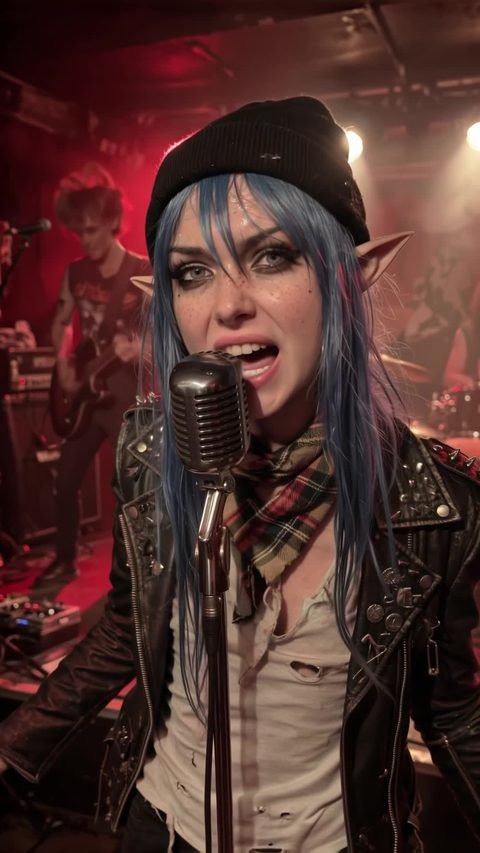 White Rose chante, plan de son clip punk